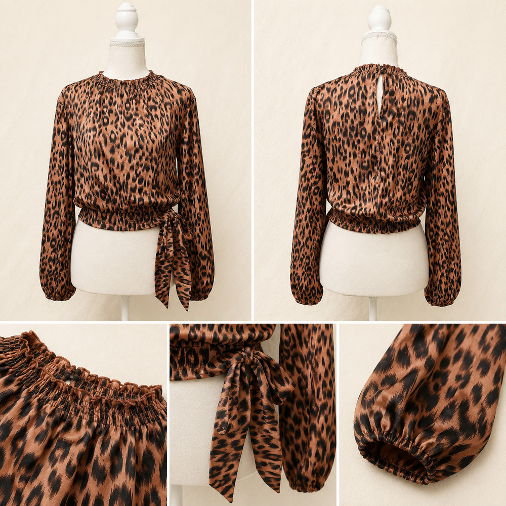 Glam Leopard Satin Crop Top Size S Festival Mob Wife Coquette Western Coachella
